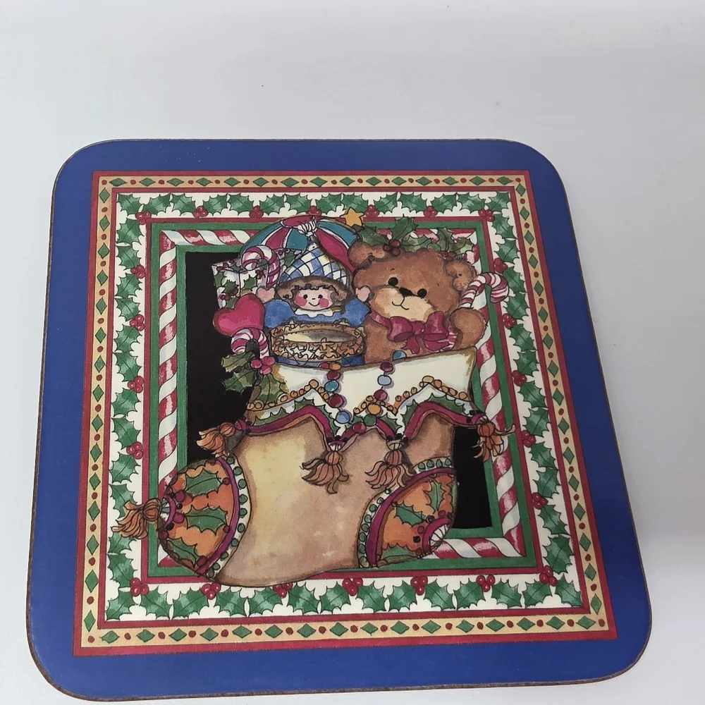 Pimpernel Coasters Bears Cjrostmas SET OF 6 vintage Cork Back